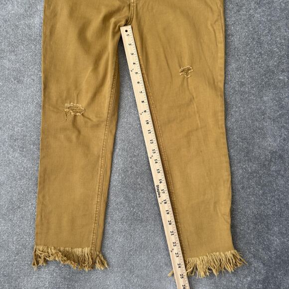 Free People Jeans Womens 30 Yellow Mid Rise Skinny Fringe Hem Distressed Stretch - Picture 9 of 12